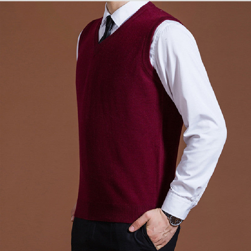 Men's Solid Color Business Wool Knitted Vest