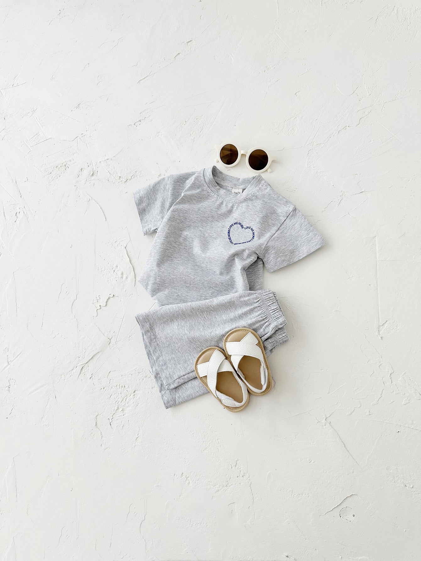 Heart Printing Short Sleeve Suit Baby Boys' And Girls' Clothing Two-piece Set