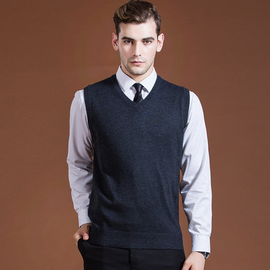 Men's Solid Color Business Wool Knitted Vest