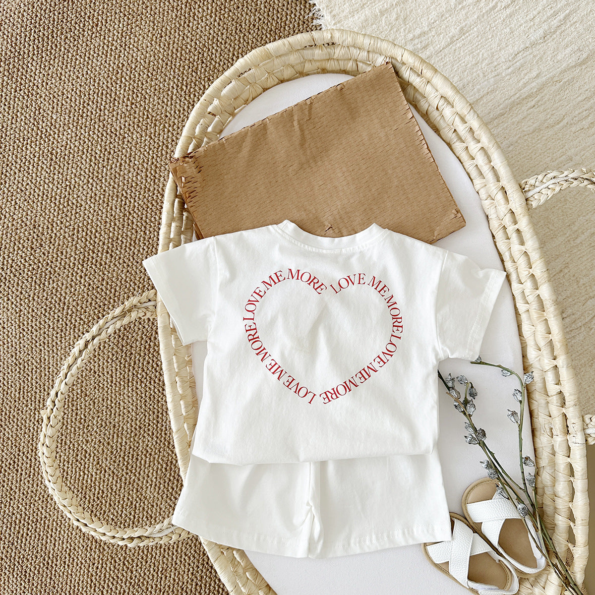 Heart Printing Short Sleeve Suit Baby Boys' And Girls' Clothing Two-piece Set